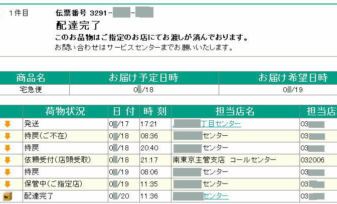 宅急便店頭受取りサービスでコンビニ受け取り